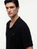Black Relaxed Pointelle Structured Polo Shirt With Linen  Men