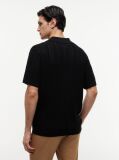 Black Relaxed Pointelle Structured Polo Shirt With Linen  Men
