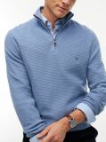 Blue Textured Quarter-Zip Mock Neck Jumper With Cashmere  Men