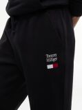Black Logo Embroidery Fleece Drawstring Joggers  Men