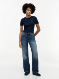 Μπλε Ριμπ T-Shirt Σε Slim Γραμμή Με Κεντητό Σημαιάκι  Γυναίκες