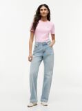 Pink Flag Embroidery Ribbed Slim T-Shirt  Women