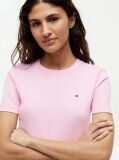 Pink Flag Embroidery Ribbed Slim T-Shirt  Women