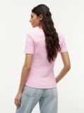 Pink Flag Embroidery Ribbed Slim T-Shirt  Women