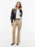 Beige Flag Embroidery Ribbed Slim T-Shirt  Women