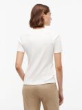 Beige Flag Embroidery Ribbed Slim T-Shirt  Women