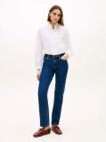 White Five-Pocket Mid Rise Straight Leg Jeans  Women