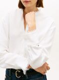 White Oversized Fit Lace Trim Shirt With Linen  Women