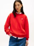 Red Logo Embroidery Crew Neck Sweatshirt  Women