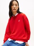 Red Logo Embroidery Crew Neck Sweatshirt  Women