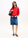 Red Logo Embroidery Crew Neck Sweatshirt  Women