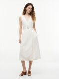 White Belted Linen Blend Sleeveless Wrap Midi Dress  Women
