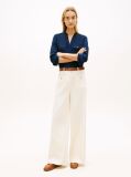 Beige Crest Embossed Button Wide Leg Chinos  Women