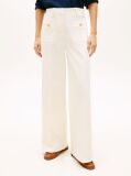 Beige Crest Embossed Button Wide Leg Chinos  Women