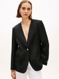 Μαύρο Άνετο Λινό Blazer Με Χρυσό Κουμπί  Γυναίκες