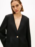 Μαύρο Άνετο Λινό Blazer Με Χρυσό Κουμπί  Γυναίκες