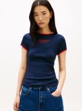 Blue Logo Graphic Slim Ringer T-Shirt  Women