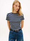 Multi Gold-Tone Button Slim Boat Neck T-Shirt  Women
