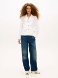 White Slim Fit Gold-Tone Button Linen Blend Blazer  Women