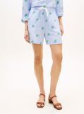 Blue Linen Blend Print Relaxed Shorts  Women
