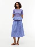 Multi Smock Stripe Ruffle Boat Neck Top  Women