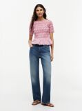 Multi Smock Stripe Ruffle Boat Neck Top  Women