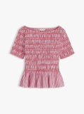 Multi Smock Stripe Ruffle Boat Neck Top  Women