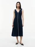 Blue Gold-Tone Button Linen Blend Maxi Dress  Women