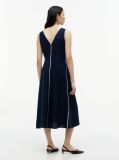 Blue Gold-Tone Button Linen Blend Maxi Dress  Women