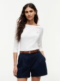 Μπεζ Slim T-Shirt Με Λαιμόκοψη Boat Και Μανίκι 3/4  Γυναίκες