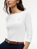 Μπεζ Slim T-Shirt Με Λαιμόκοψη Boat Και Μανίκι 3/4  Γυναίκες