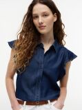 Μπλε Πουκάμισο Denim Με Μανίκι Cap Σε Κανονική Γραμμή  Γυναίκες