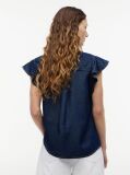 Μπλε Πουκάμισο Denim Με Μανίκι Cap Σε Κανονική Γραμμή  Γυναίκες