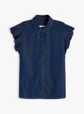 Μπλε Πουκάμισο Denim Με Μανίκι Cap Σε Κανονική Γραμμή  Γυναίκες