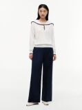 Beige Relaxed Sailor Collar Jumper With Silk  Women