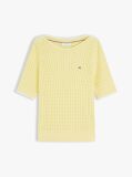 Yellow Cable Knit Boat Neck Short Sleeve Jumper  Women