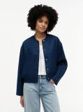 Blue Pure Linen Twill Bomber Jacket  Women