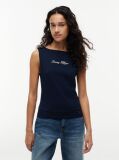 Blue Slim Boat Neck Tank Top  Women