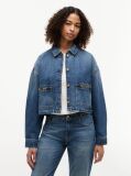 Μπλε Τζάκετ Denim Σε Άνετη Γραμμή Με Σημαία  Γυναίκες