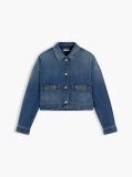 Μπλε Τζάκετ Denim Σε Άνετη Γραμμή Με Σημαία  Γυναίκες