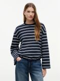 Multi Stripe Drawstring Hem Long Sleeve T-Shirt  Women