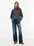 Multi Stripe Drawstring Hem Long Sleeve T-Shirt  Women