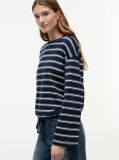 Multi Stripe Drawstring Hem Long Sleeve T-Shirt  Women