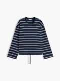 Multi Stripe Drawstring Hem Long Sleeve T-Shirt  Women