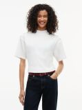 Beige Gold-Tone Button Mock Neck T-Shirt  Women