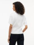 Beige Gold-Tone Button Mock Neck T-Shirt  Women