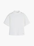 Beige Gold-Tone Button Mock Neck T-Shirt  Women