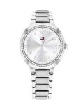 Silver Stainless Steel Crystal-Embellished Bracelet Watch  Women