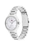 Silver Stainless Steel Crystal-Embellished Bracelet Watch  Women
