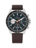 Grey Grey Dial Brown Leather Strap Chronograph Watch  Men